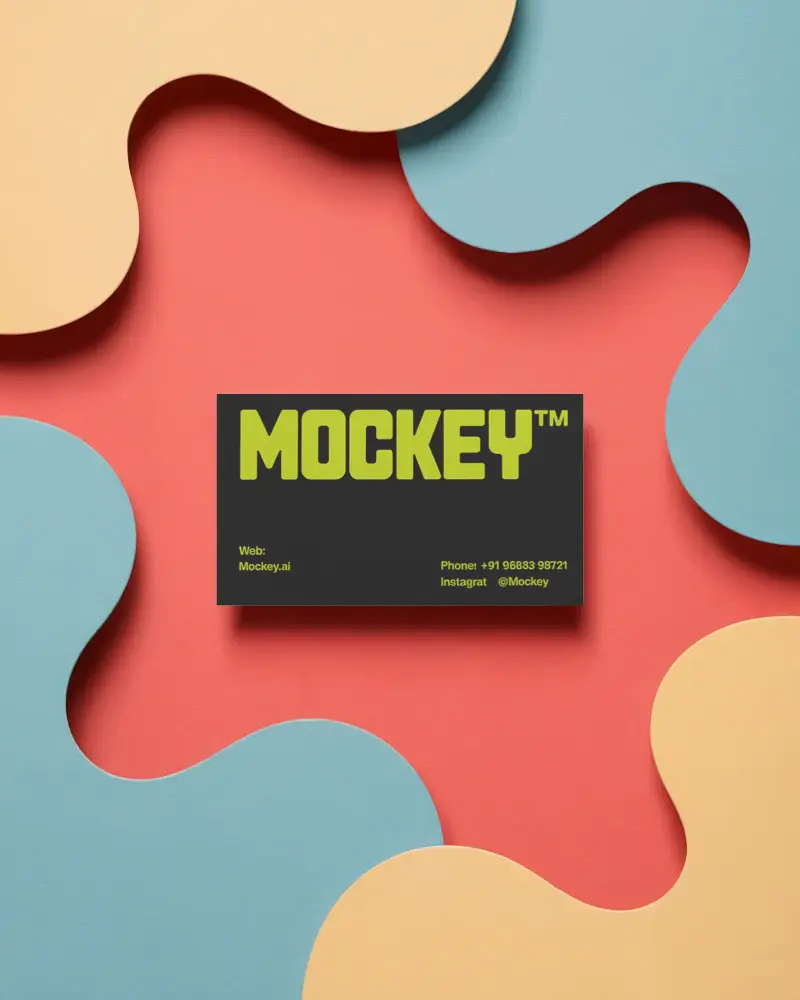 Colorful Paper Cut Business Card Mockup On Abstract Pastel Background With Creative Shapes