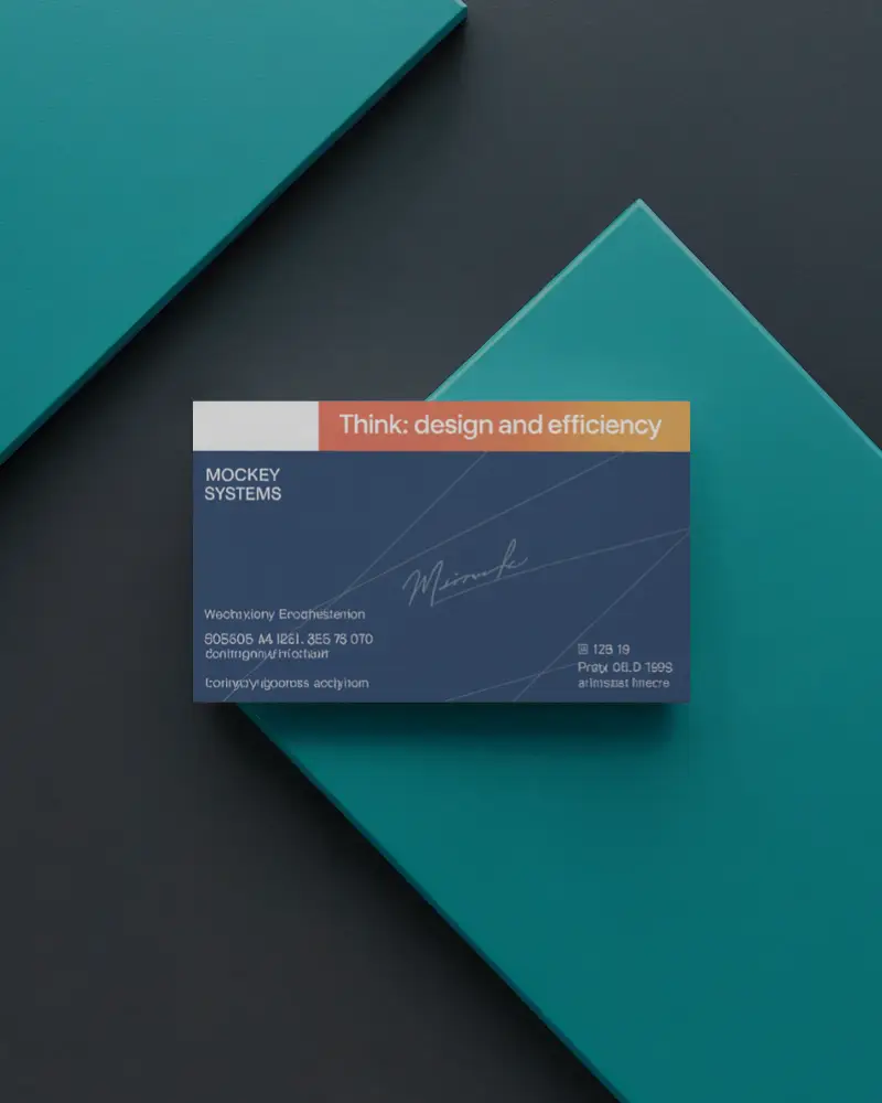 Modern Contrast Business Card Mockup Flat Layout On Teal And Dark Geometric Surfaces