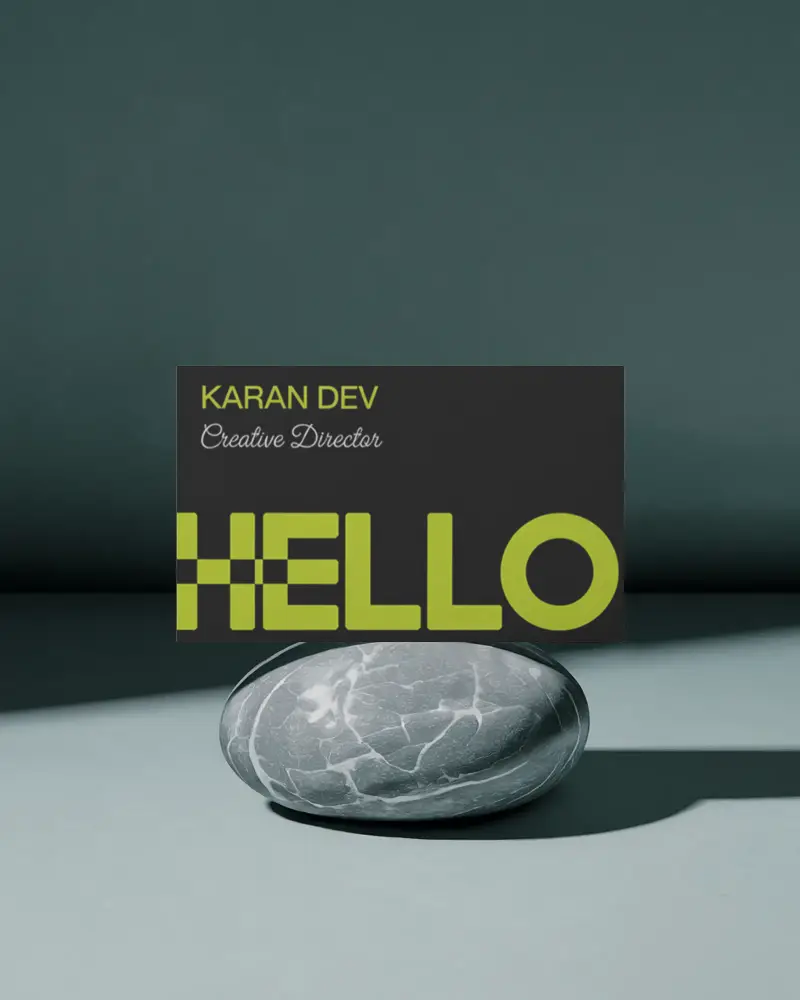 Stone Balance Business Card Mockup Vertical Card Standing On Polished Marble Rock Surface