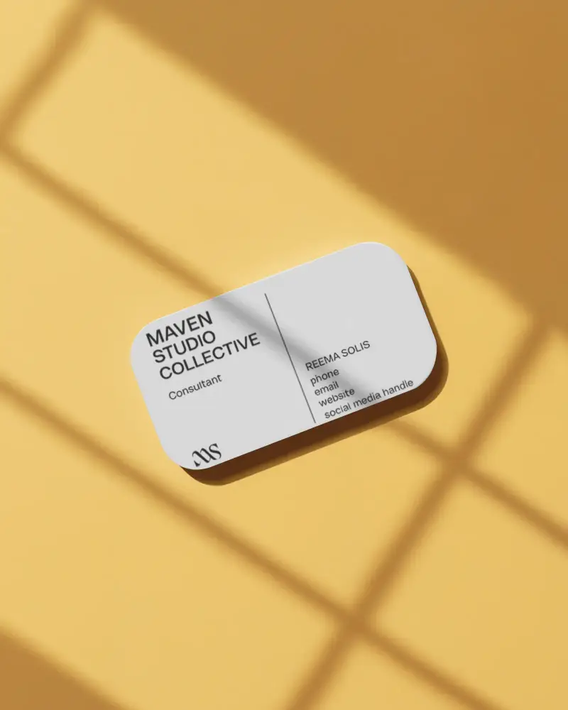 Sunny Shadow Rounded Business Card Mockup Rounded Rectangle On Yellow Surface With Window Light
