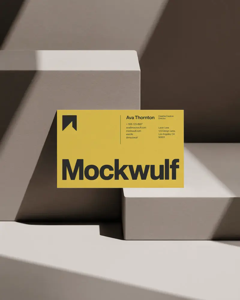Abstract Stairs Horizontal Business Card Mockup Floating On Geometric Cube Steps