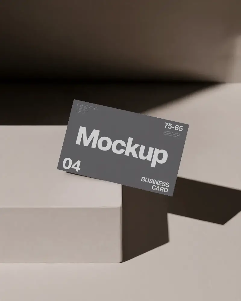Minimal Blocks Business Card Mockup Angled Card Leaning Against Soft Beige Cube Shapes