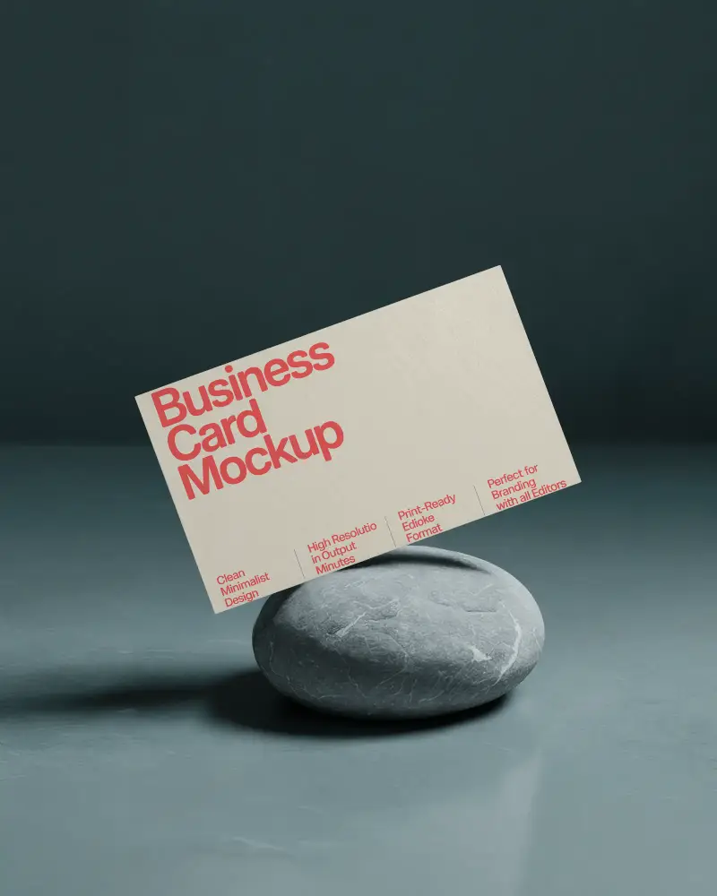 Stone Balance Horizontal Business Card Mockup Card Resting Diagonally On Grey Rock
