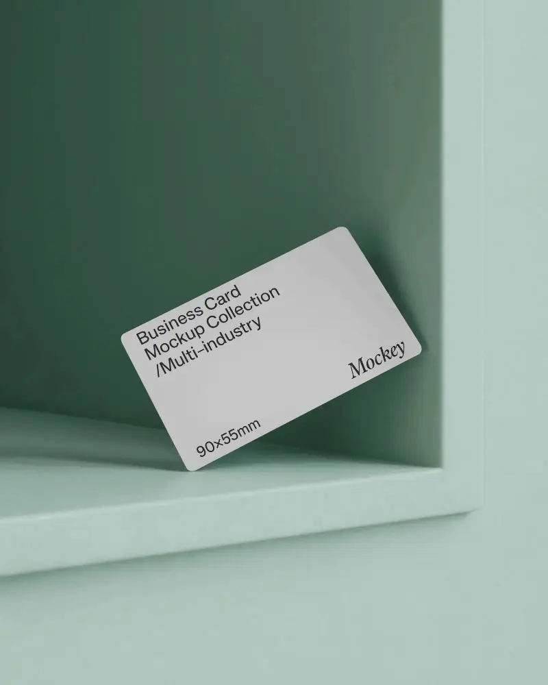 Mint Green Corner Business Card Mockup Slanted Position Modern Clean Showcase