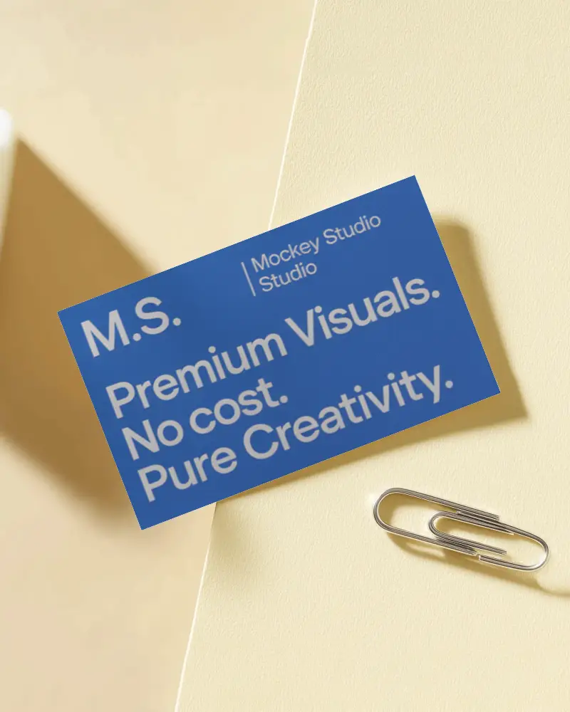 Yellow Toned Paper Clip Business Card Mockup Modern Stationery Scene Clean Lighting Professional