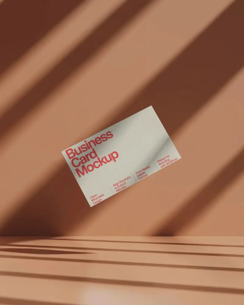 Terracotta Wall Floating Business Card Mockup With Linear Shadows Modern Design