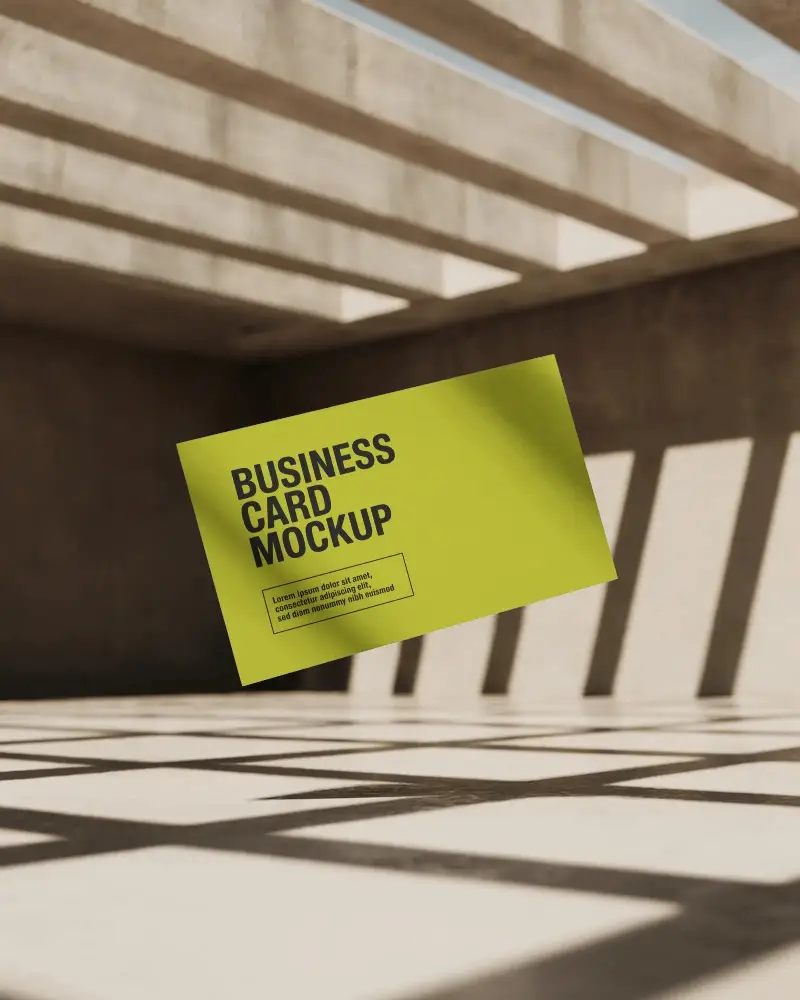 Open Ceiling Shadow Business Card Mockup Floating In Sunlit Architectural Space