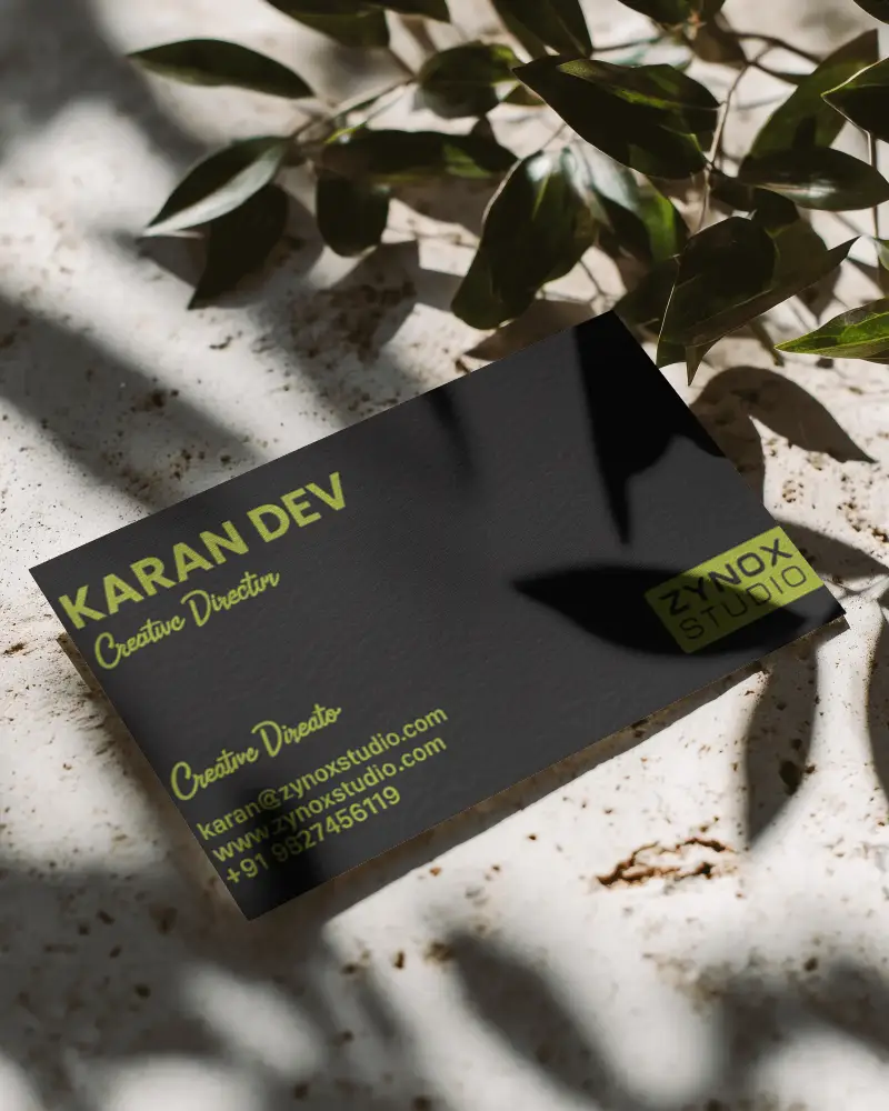Natural Sunlight Horizontal Business Card Mockup On Stone Surface With Leaf Shadows Organic Look