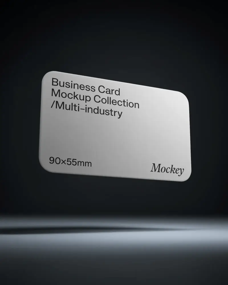 Floating Rounded Horizontal Business Card Mockup In Dark Studio With Dramatic Lighting Effect