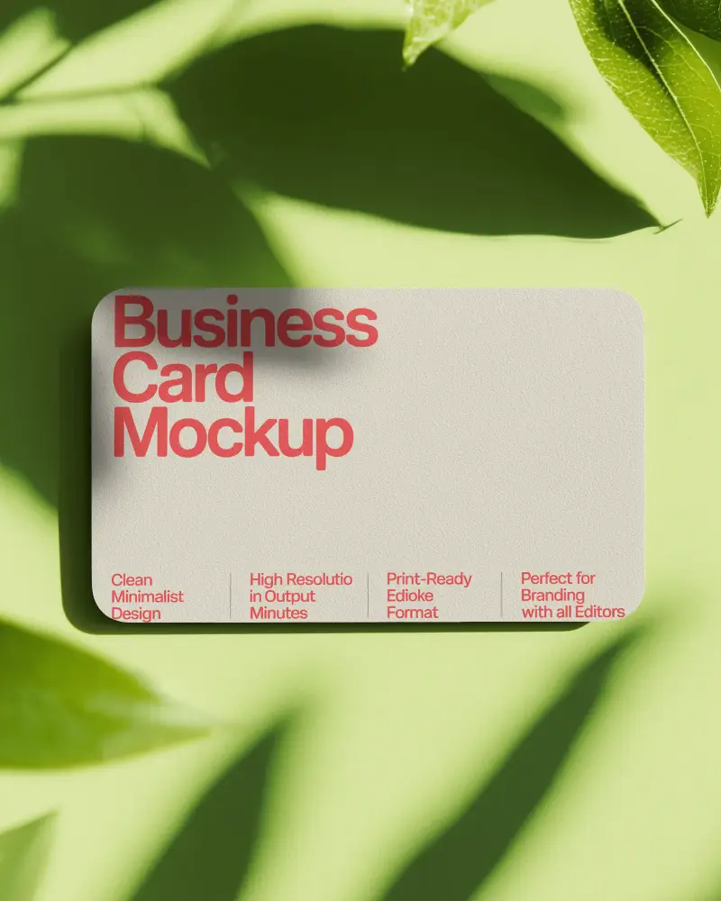 Green Nature Themed Textured Business Card Mockup With Fresh Leaves And Soft Sunlight Shadows