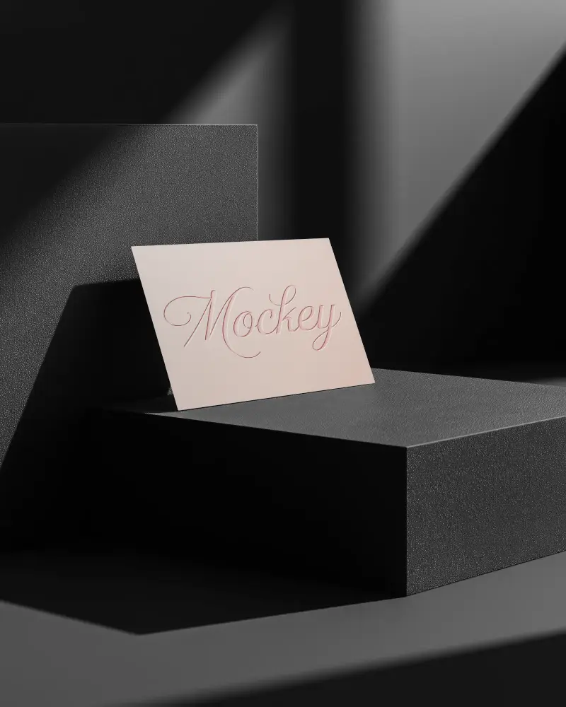 Minimal Black Podium Horizontal Business Card Mockup With Sharp Light And Modern Shadows
