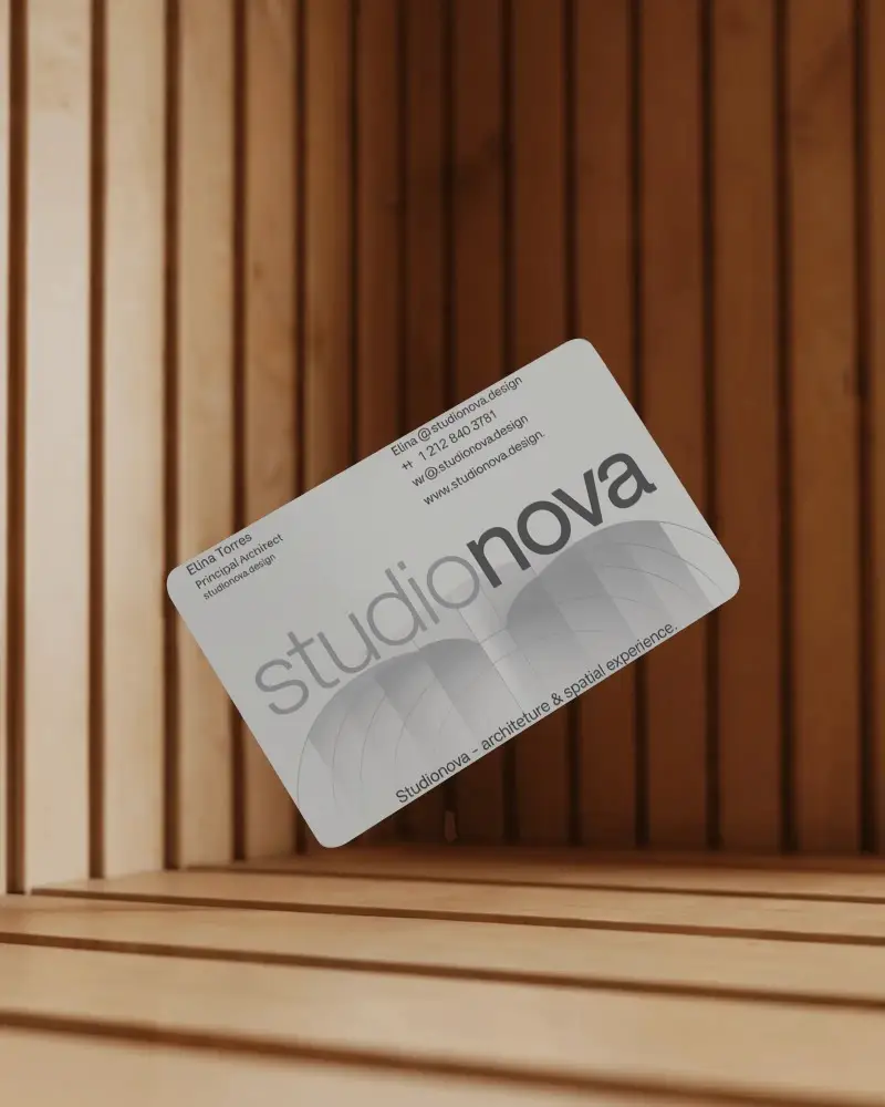 Wooden Panel Floating Business Card Mockup Natural Warm Lighting Modern Design