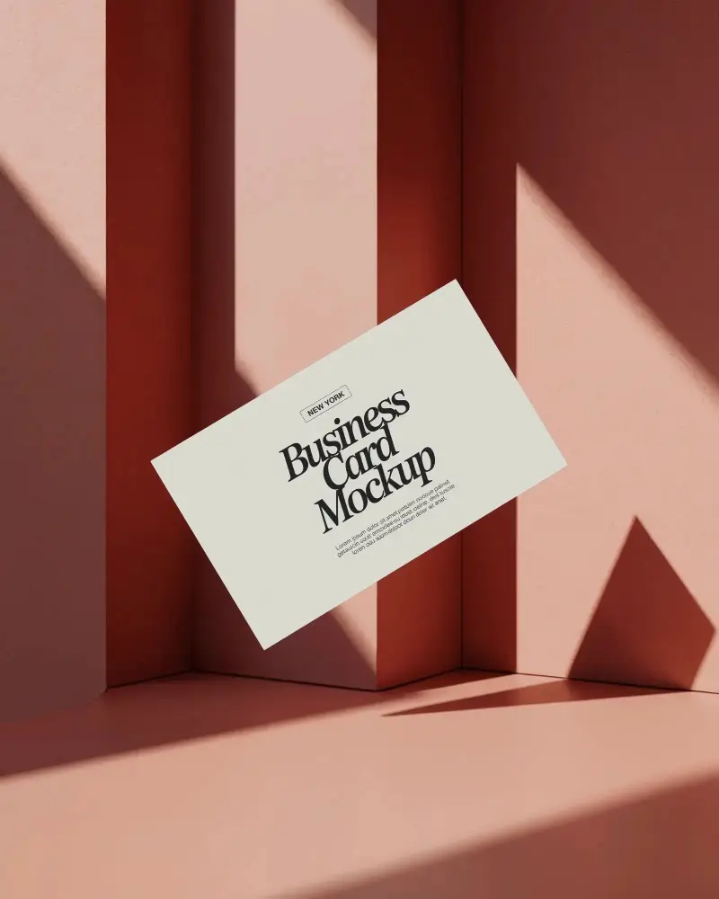 Red Corner Floating Business Card Mockup Sunlit Shadows With Minimal Stylish Depth