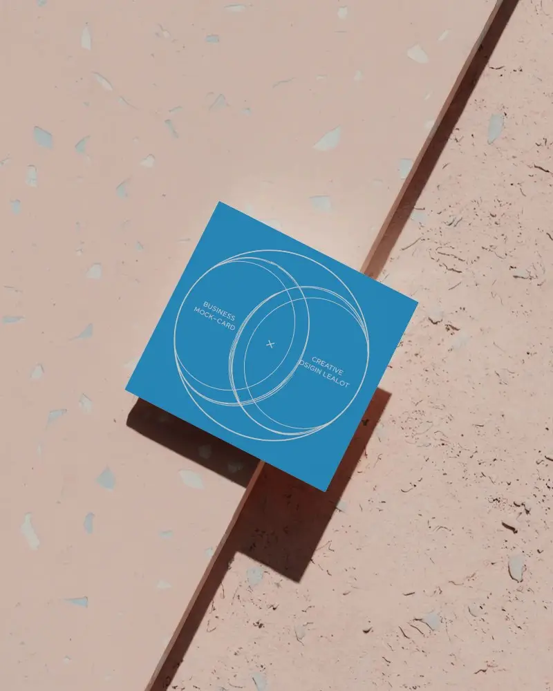 Terrazzo Stone Surface Square Business Card Mockup Stylish Flatlay With Shadows