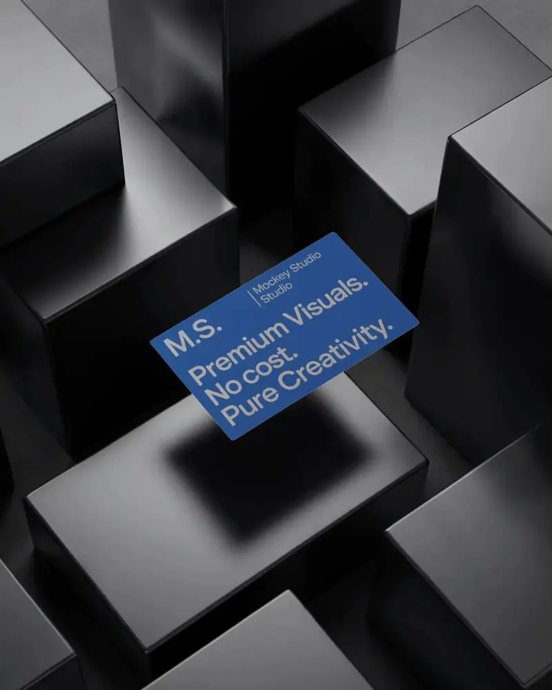 Glossy Black Podium Floating Business Card Mockup Modern Luxury Dark Background