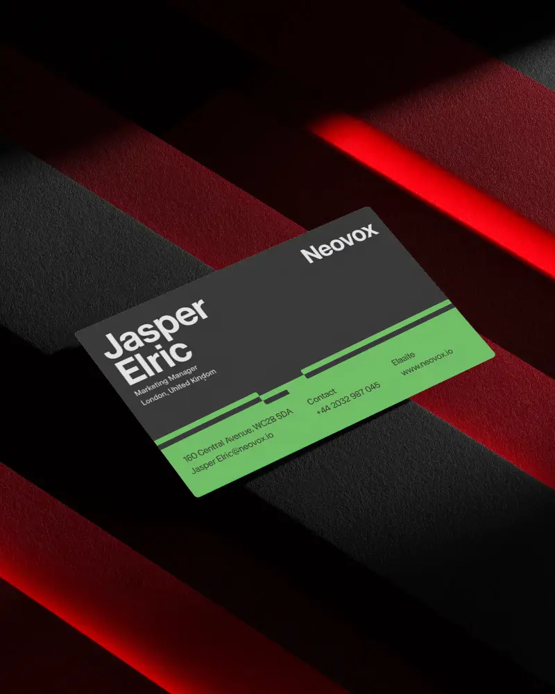 Bold Red And Black Stripes Horizontal Business Card Mockup Dramatic Lighting Modern Layout