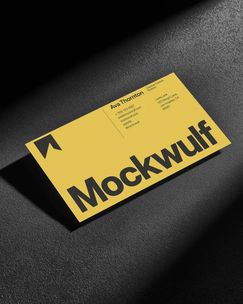 Dramatic Shadow Business Card Mockup On Dark Textured Surface Elegant Minimal Layout