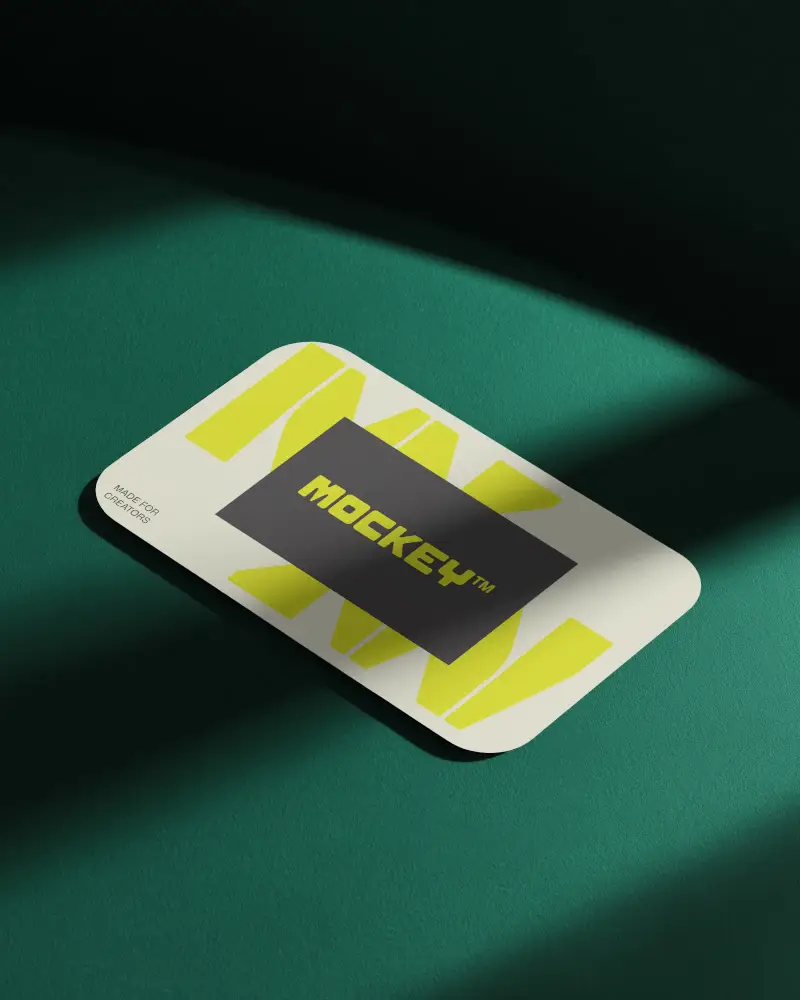 Green Surface Rounded Business Card Mockup With Soft Shadows Minimal Studio Lighting Design