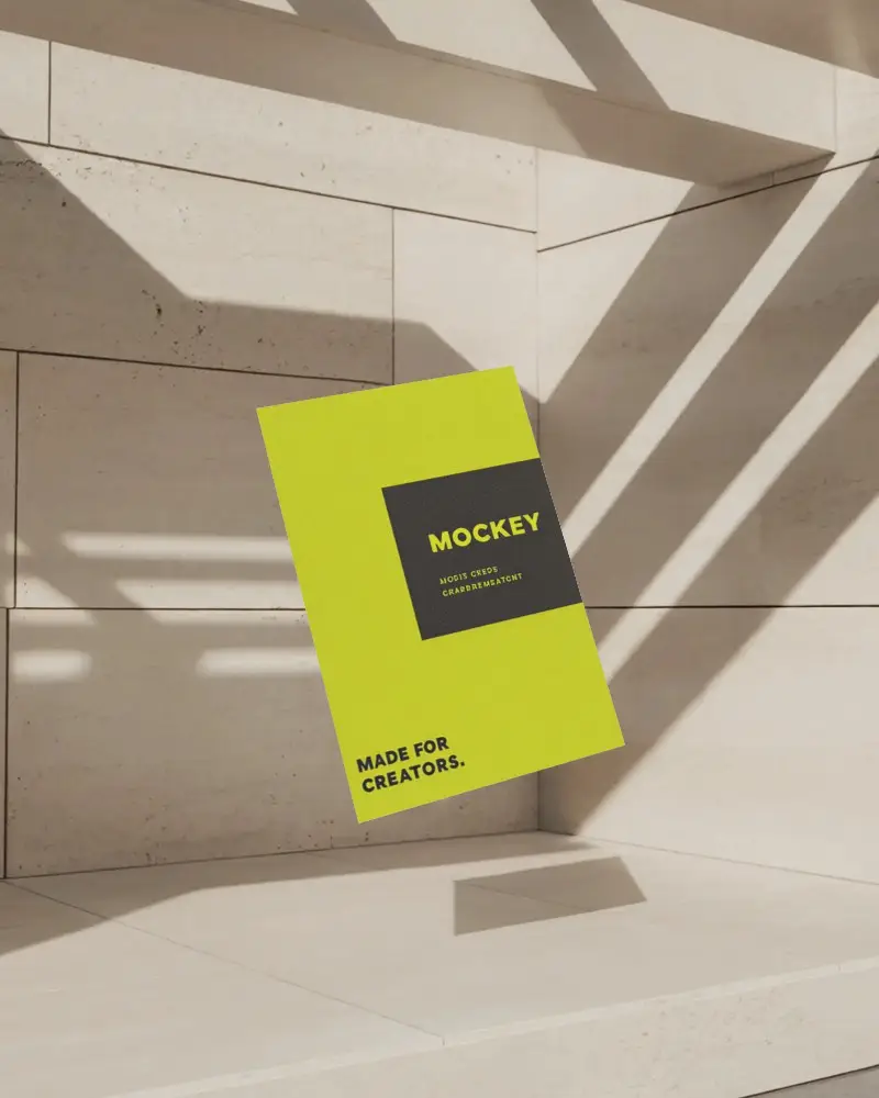 Stone Wall Floating Vertical Business Card Mockup Sunlit Architectural Shadows Minimal