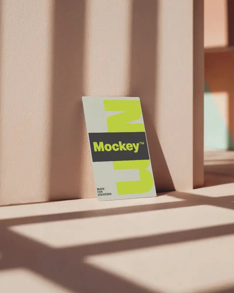 Sunlit Peach Wall Business Card Mockup Modern Architecture Shadows Minimal Display