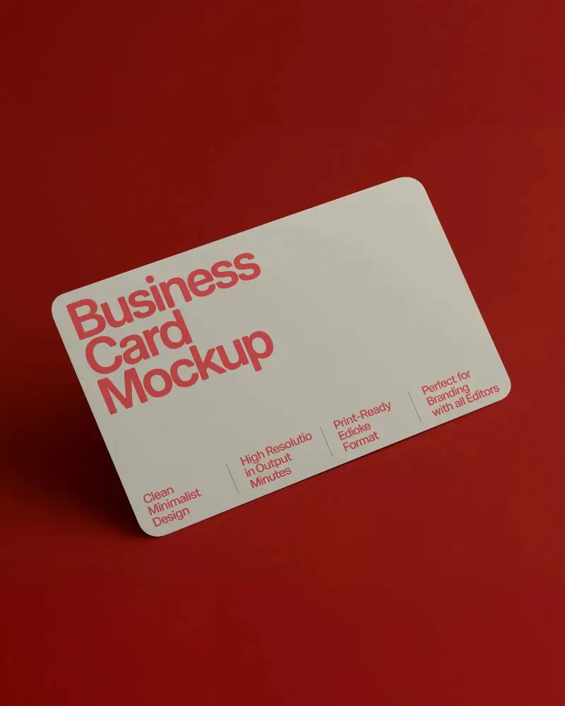 Tilted Business Card Mockup On Red Background With Clean Rounded Corners Design