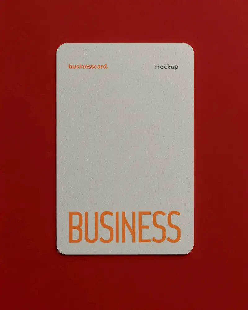 Vertical Tilted Business Card Mockup On Red Background With Clean Rounded Corners Design