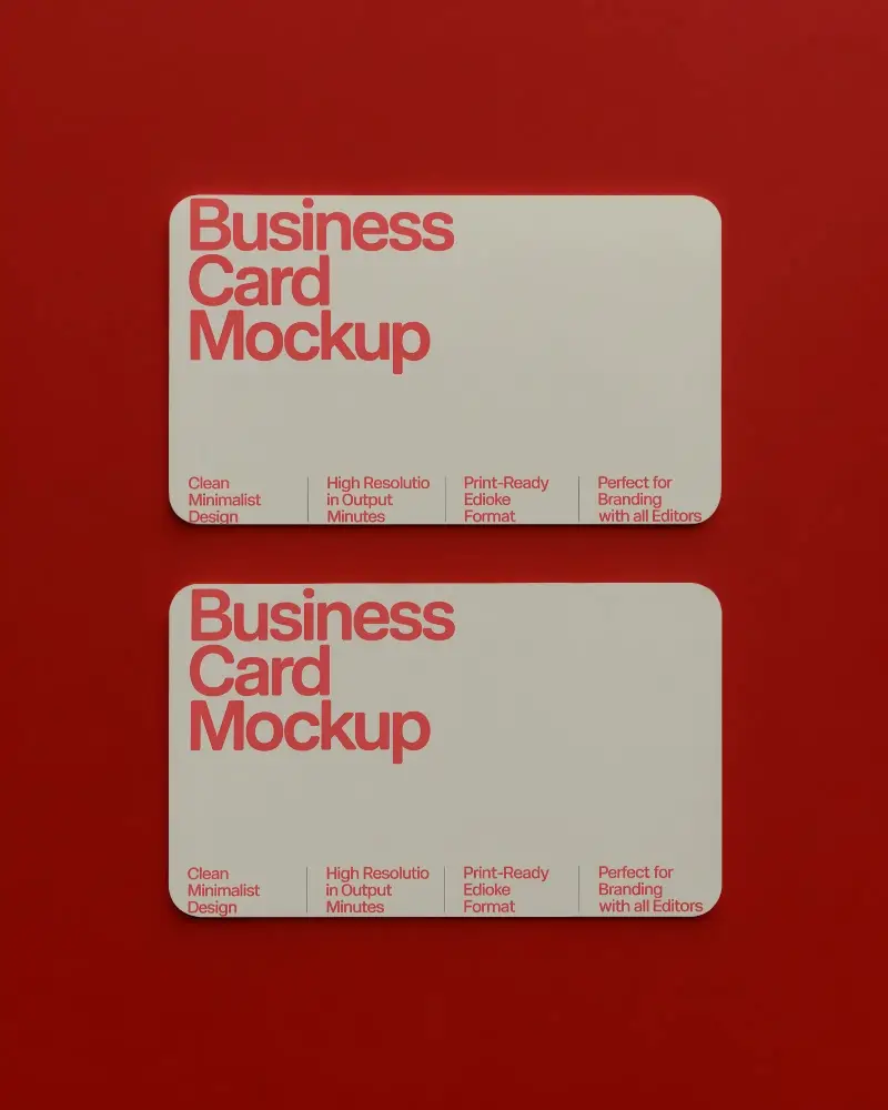 Double Layout Business Card Mockup Side By Side On Red Surface Modern Display