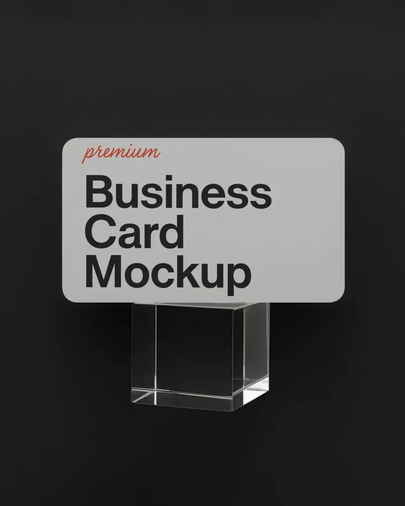 Transparent Cube Stand Rounded Business Card Mockup On Black Background Luxury Display