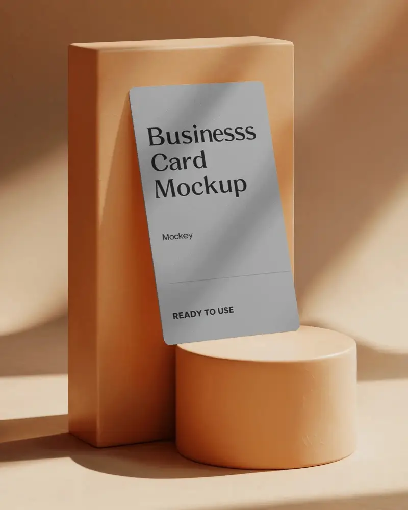 Minimalistic Vertical Business Card Mockup On Modern Geometric Stands Background