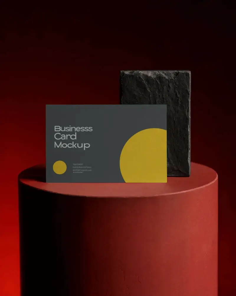 Sleek Minimalist Business Card Mockup On Textured Stone With Modern Abstract Backdrop