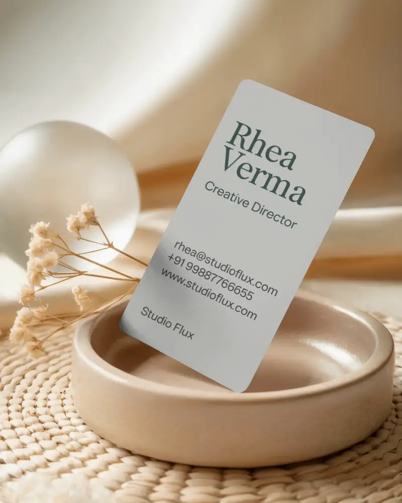 Ceramic Bowl Business Card Mockup With Minimal Dried Florals And Soft Glow
