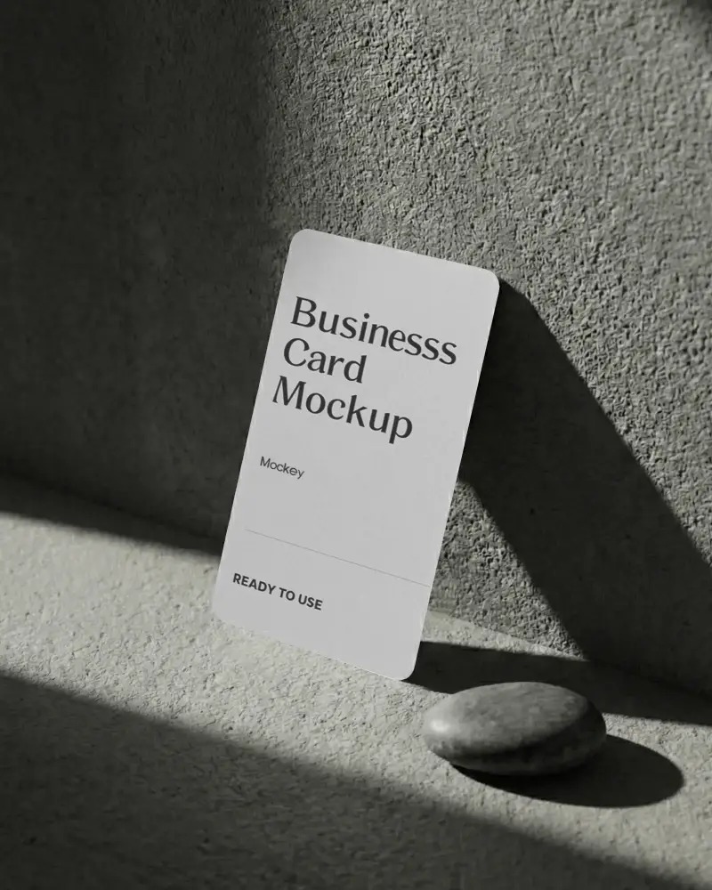Rustic Stone Surface Business Card Mockup With Soft Shadows And Minimal Earthy Tone