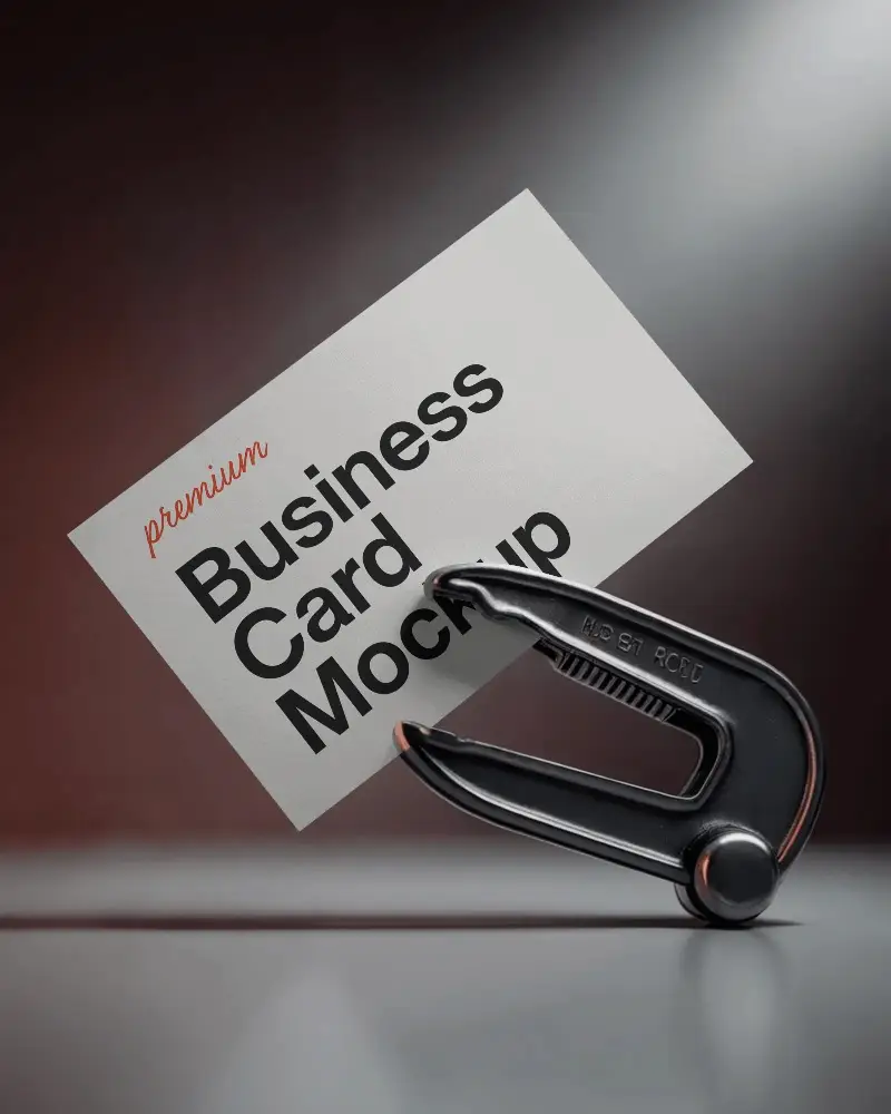 Professional Business Card Mockup With Metal Clip And Subtle Gradient Background