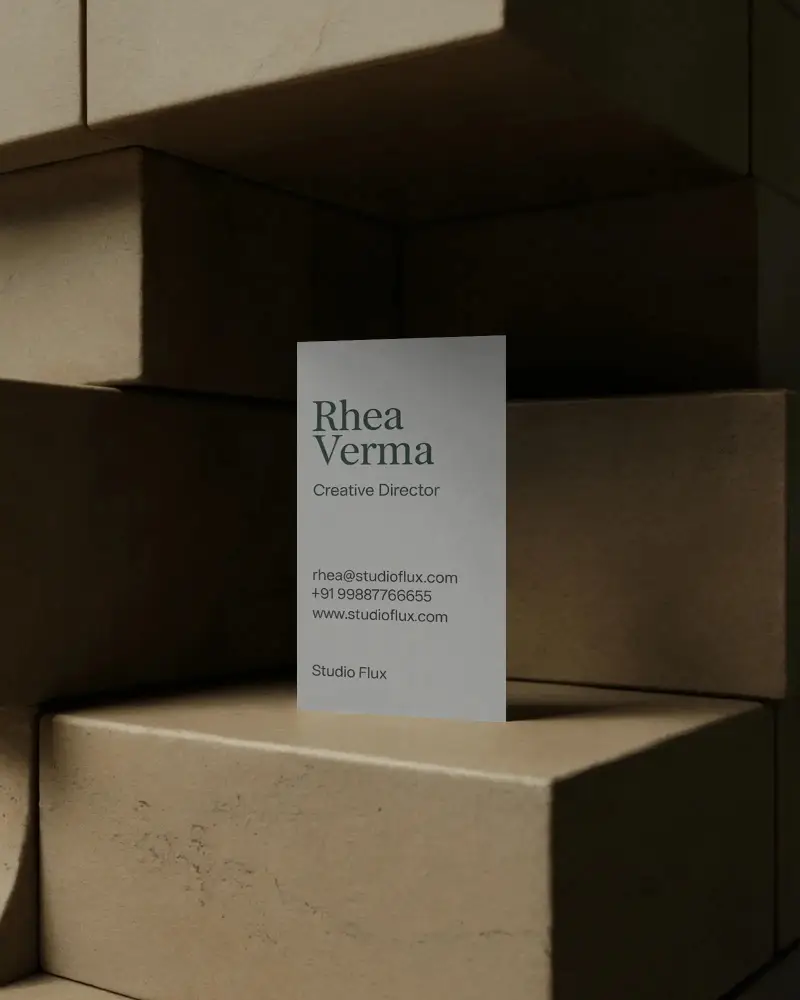 Minimalistic Vertical Business Card Mockup On Textured Stone Block For Branding Presentation
