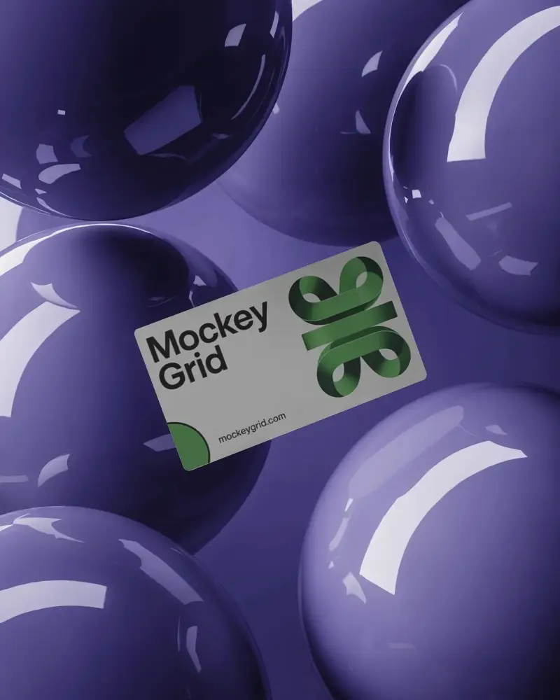 Abstract Floating Business Card Mockup With Glossy 3d Spheres Background For Creative Presentation