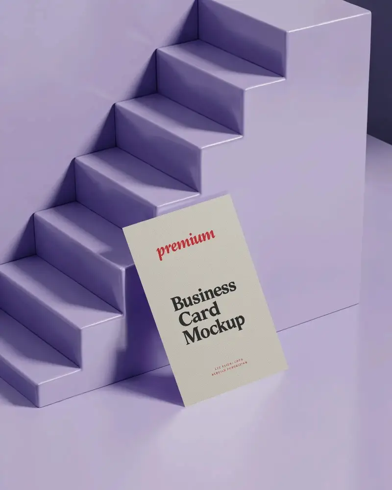 Modern Minimalist Business Card Mockup With Staircase And Angled Card Presentation