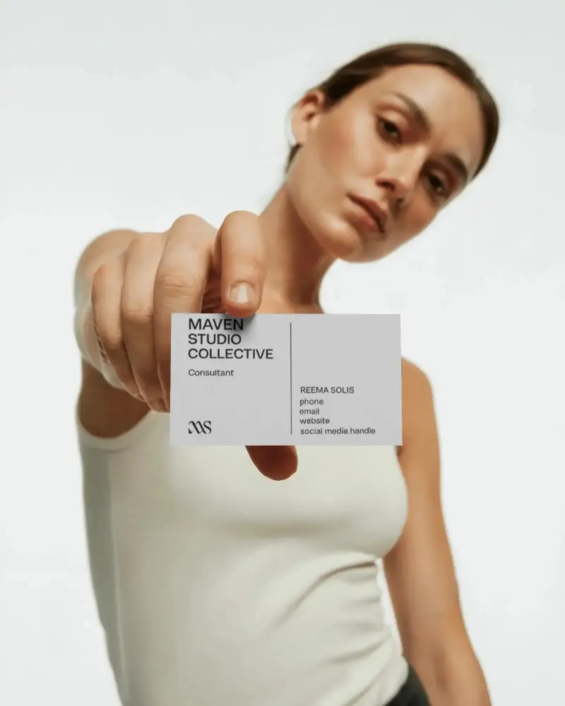 Woman Holding Blank Business Card Mockup For Branding And Marketing Presentation Projects