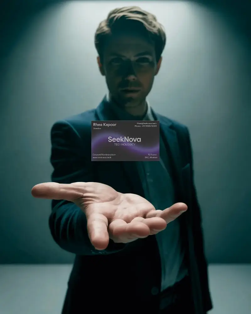 Modern Floating Business Card Mockup With Mysterious Professional Hand Presentation