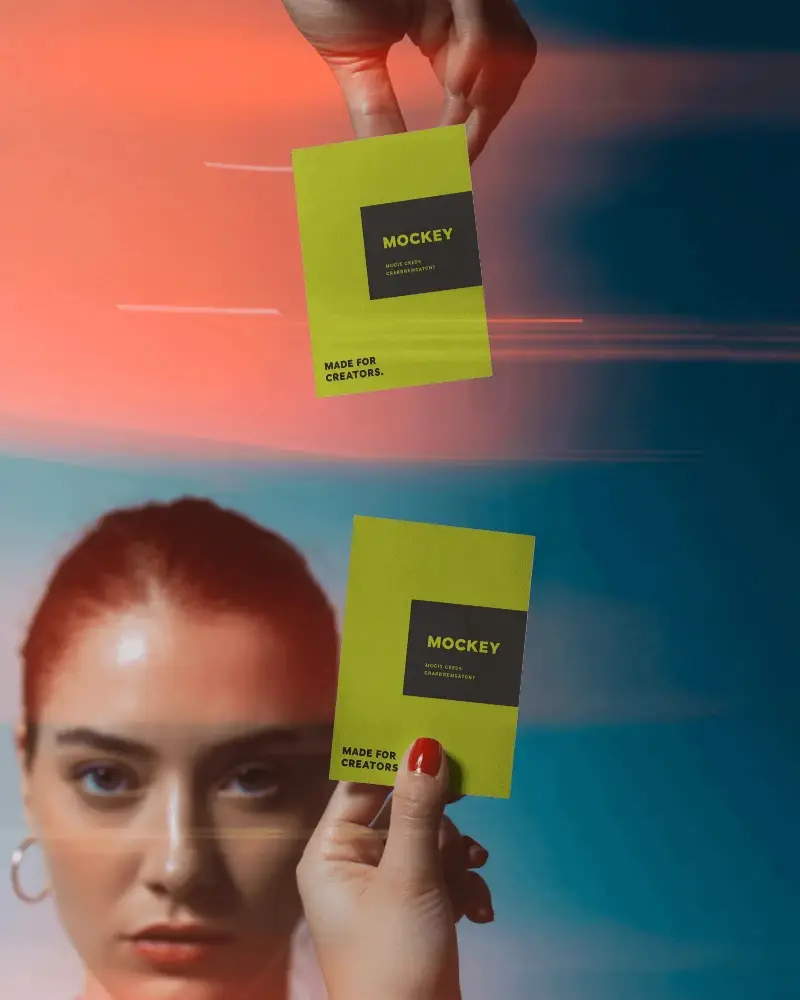 Modern Minimalist Business Card Mockup With Dual Hand Holding Vertical Layout