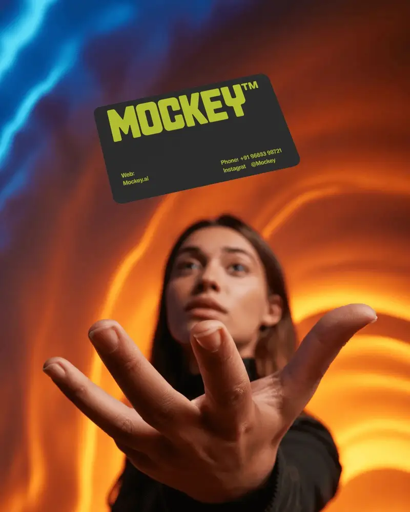 Professional Business Card Display In Motion With Focus On Card And Colorful Abstract Lit Background