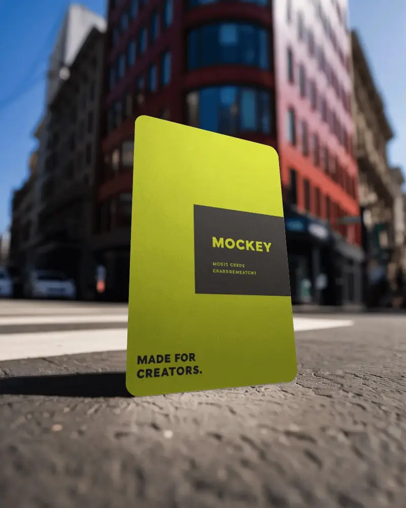 Premium Urban Business Card Mockup With Vertical Stand And Realistic Depth Effect