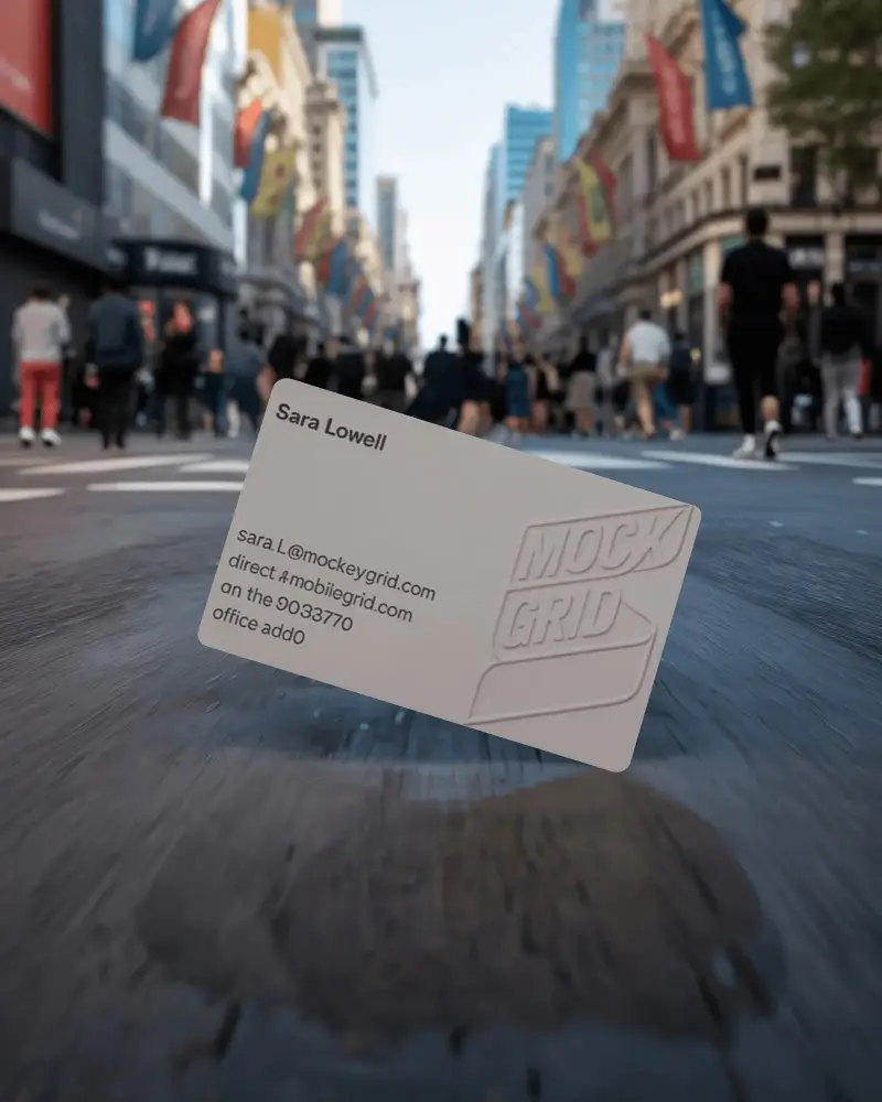 Modern Floating Business Card Mockup With City Background Urban Street Style Presentation