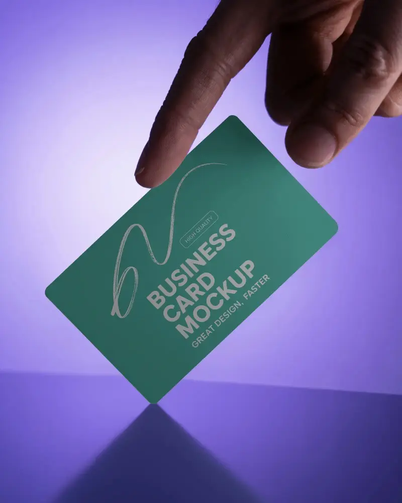 Premium Blank Business Card Mockup With Hand Hovering Over Unique Shadow Background