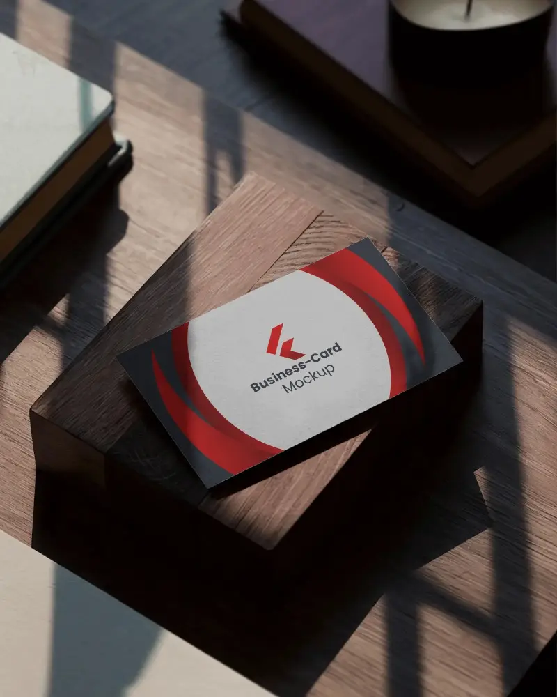 Sunlit Wooden Desk Business Card Mockup Modern Minimal Layout In Soft Shadows And Warm Morning Light For Refined Brand Identity