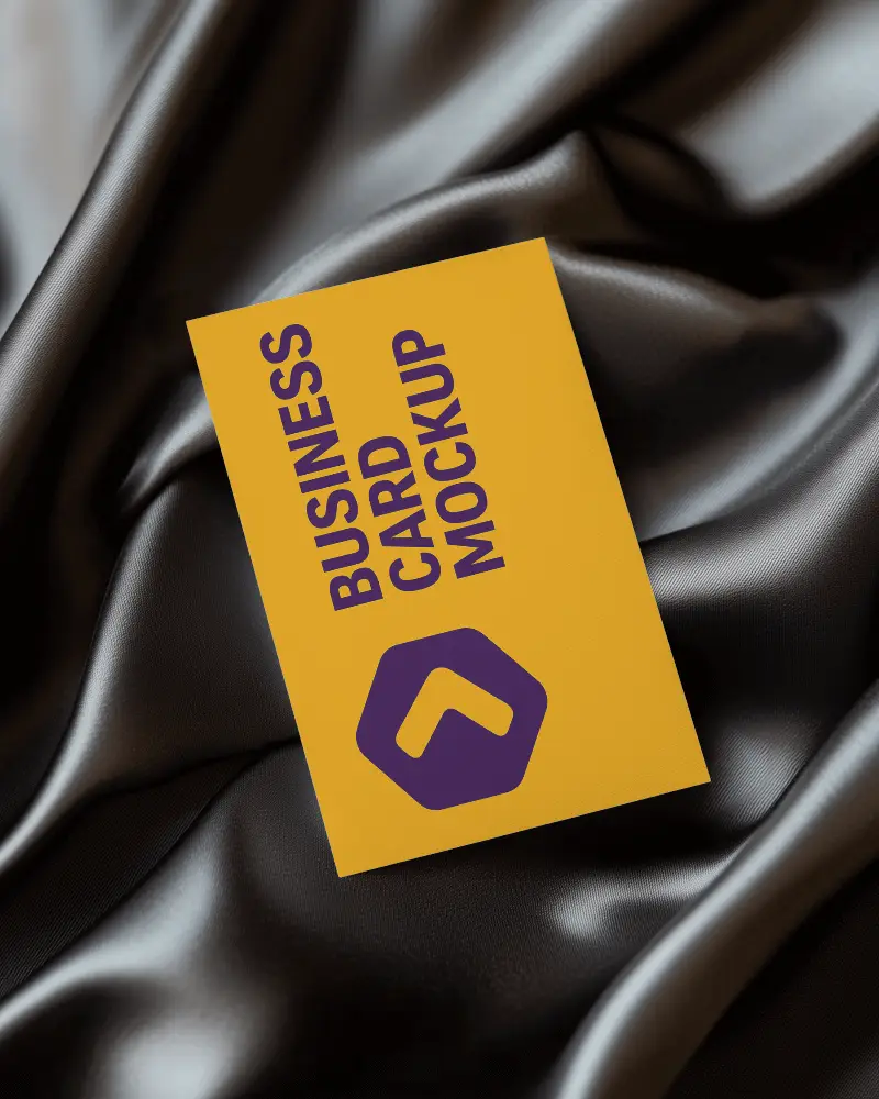 Top View Business Card Mockup Wrinkled Dark Gray Textile Vibrant