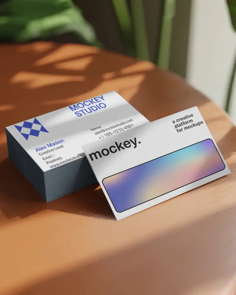 Blank Modern Business Card Mockup Layout In Elegant Flat Lay With Subtle Shadow Effect