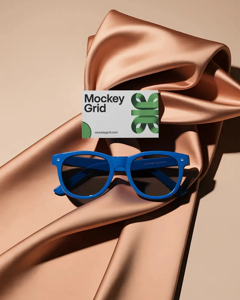 Modern Business Card Mockup Placed On Luxury Fabric With Stylish Accessories