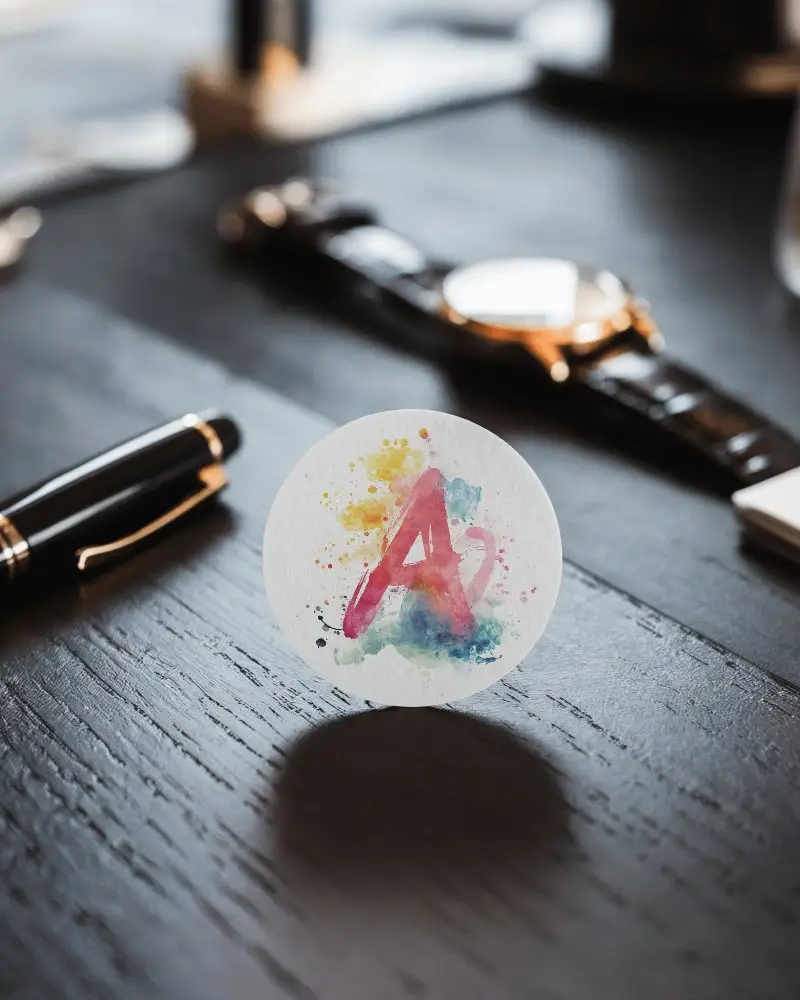 Luxury Desk Round Business Card Mockup With Watch And Pen On Dark Wooden Surface Premium Office Setting 0152