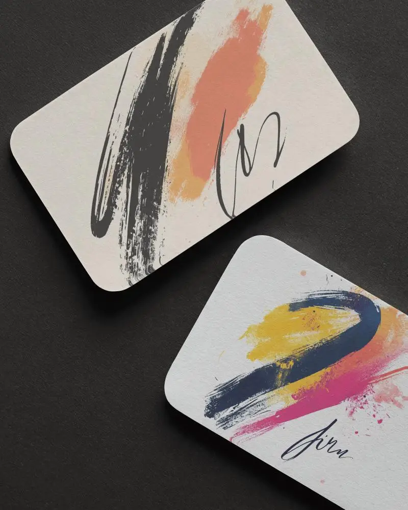 Angled Dual Business Card Mockup Rounded Corners On Dark Textured Surface Minimal And Elegant Contrast 0163