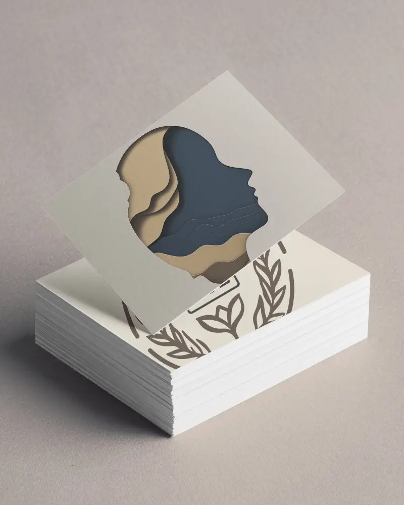 Stacked Business Card Mockup Top Card Floating Above Tactile Paper Texture On Neutral Beige Surface Professional And Clean Presentation 0170